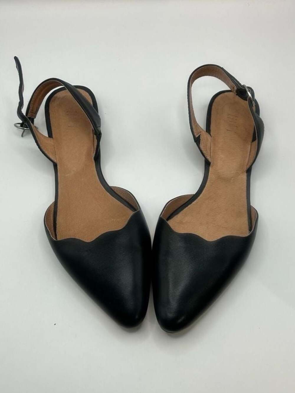 J. Jill Black Leather Scalloped Pointed-Toe Slingback Flats Size 7